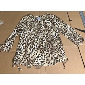Caribbean Joe Women's XL Cheetah Leopard Print Blouse, 3/4‎ Sleeve, Animal Print